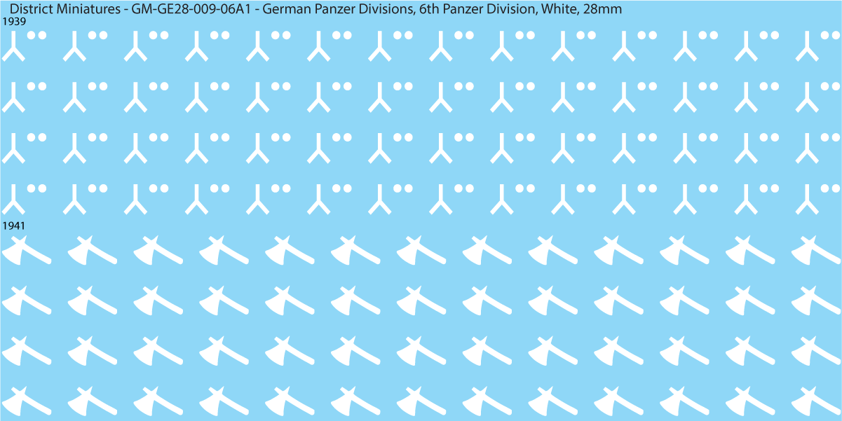 WW2 German Wehrmacht Panzer Divisions, 28mm Decals