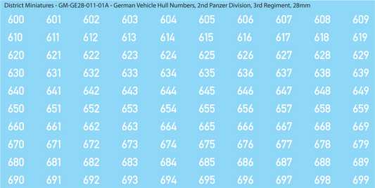 WW2 German - Extremely Small Hull Numbers, Solid White, (Multiple Options), 28mm