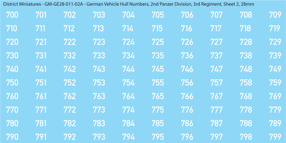 WW2 German - Extremely Small Hull Numbers, Solid White, (Multiple Options), 28mm