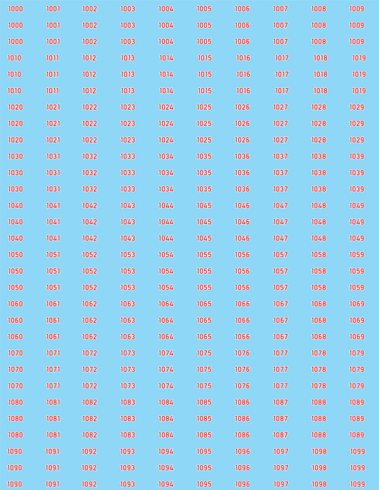 WW2 German - German Vehicle Numbers Sheets, Small Size, 1000-1999 (Multiple Options), 28mm