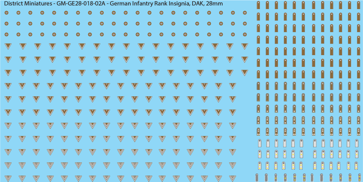 WW2 German - German Infantry Rank Insignia (Multiple Options), 28mm Decals