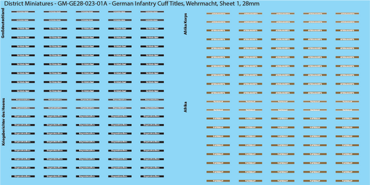 WW2 German - German Infantry Cuff Titles (Multiple Options), 28mm Decals
