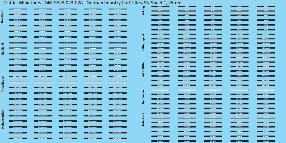WW2 German - German Infantry Cuff Titles (Multiple Options), 28mm Decals