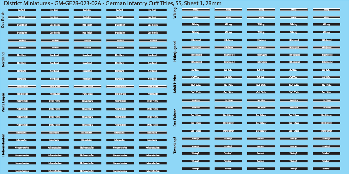 WW2 German - German Infantry Cuff Titles (Multiple Options), 28mm Decals