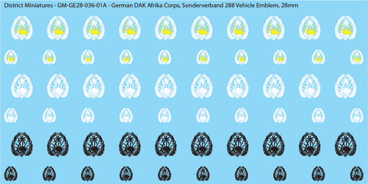 WW2 German DAK Afrika Corps, Sonderverband 288 Vehicle Emblems, 28mm Decals