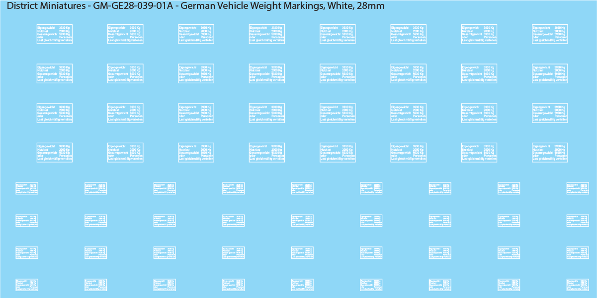 WW2 German Vehicle Weight Markings (Multiple Options), 28mm Decals