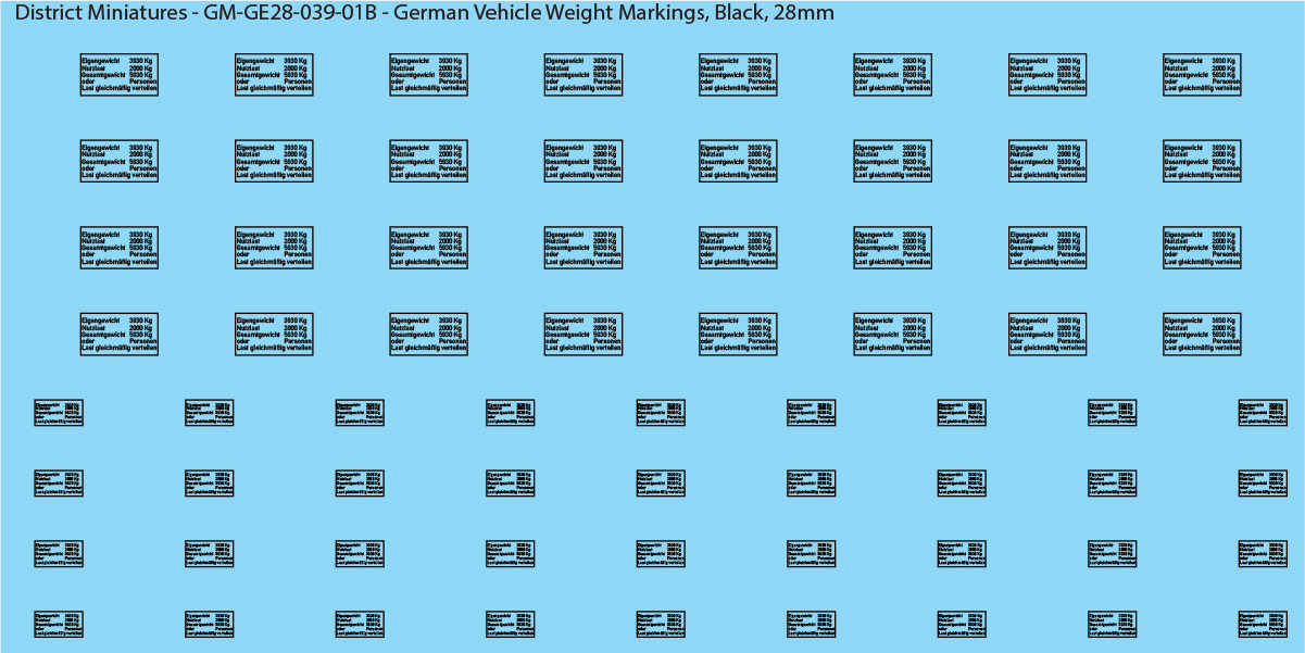 WW2 German Vehicle Weight Markings (Multiple Options), 28mm Decals