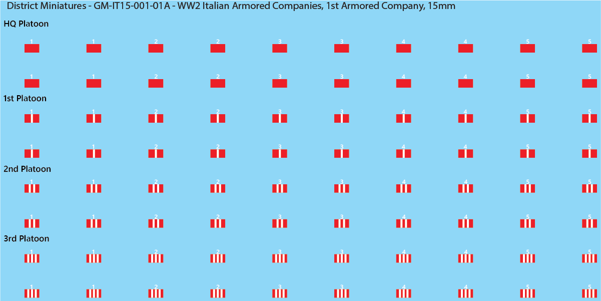 WW2 Italian Decals, Armored Companies (Multiple Options), 15mm Decals