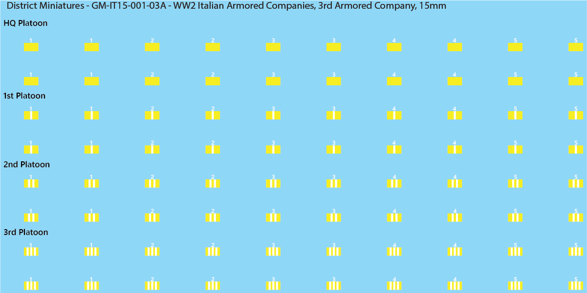 WW2 Italian Decals, Armored Companies (Multiple Options), 15mm Decals