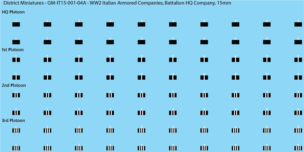 WW2 Italian Decals, Armored Companies (Multiple Options), 15mm Decals