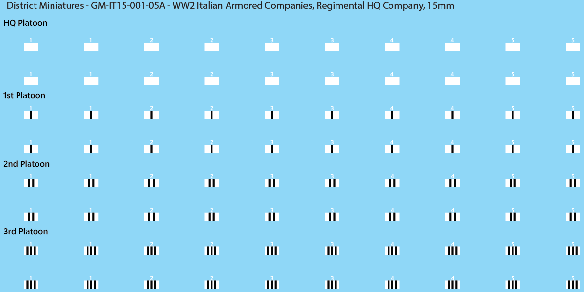 WW2 Italian Decals, Armored Companies (Multiple Options), 15mm Decals