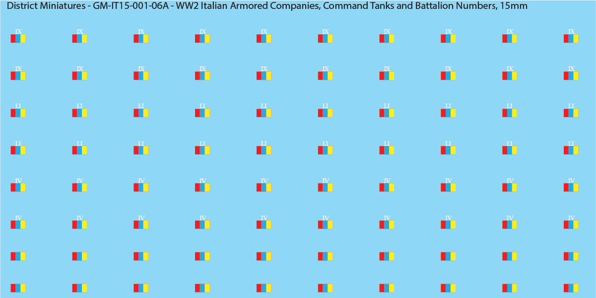 WW2 Italian Decals, Armored Companies (Multiple Options), 15mm Decals