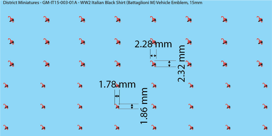 WW2 Italian Decals, Blackshirt (Battaglioni M) Vehicle Emblems, 15mm Decals