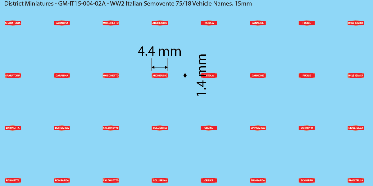 WW2 Italian Decals, Semovente 75/18 Group Markings and Tank Names (Multiple Options), 15mm Decals