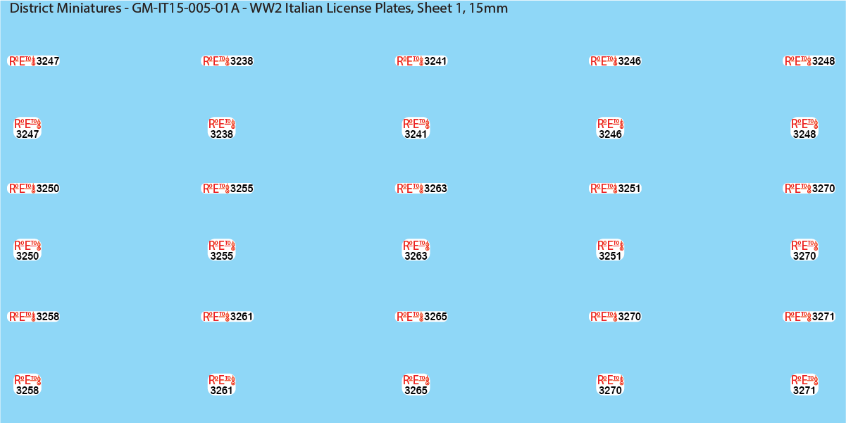 WW2 Italian Decals, Vehicle LIcense Plates (Multiple Options), 15mm Decals