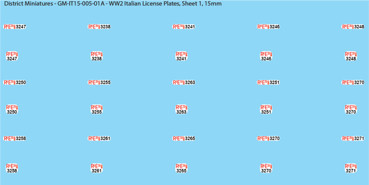 WW2 Italian Decals, Vehicle LIcense Plates (Multiple Options), 15mm Decals