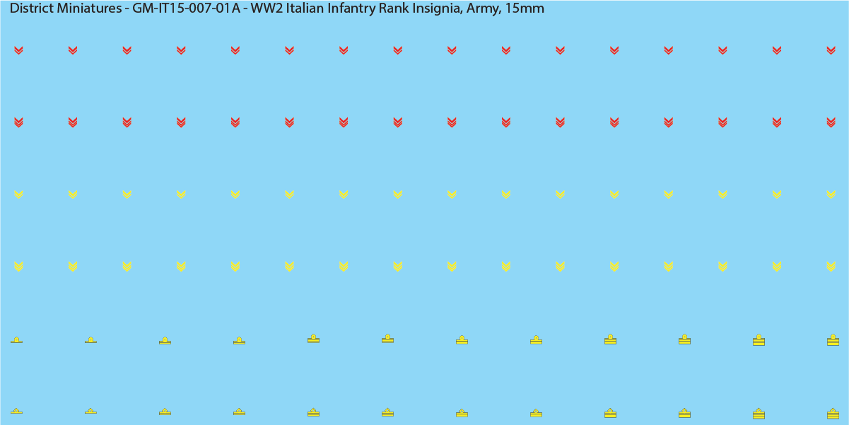 WW2 Italian Decals, Infantry Rank Insignia (Multiple Options), 15mm Decals