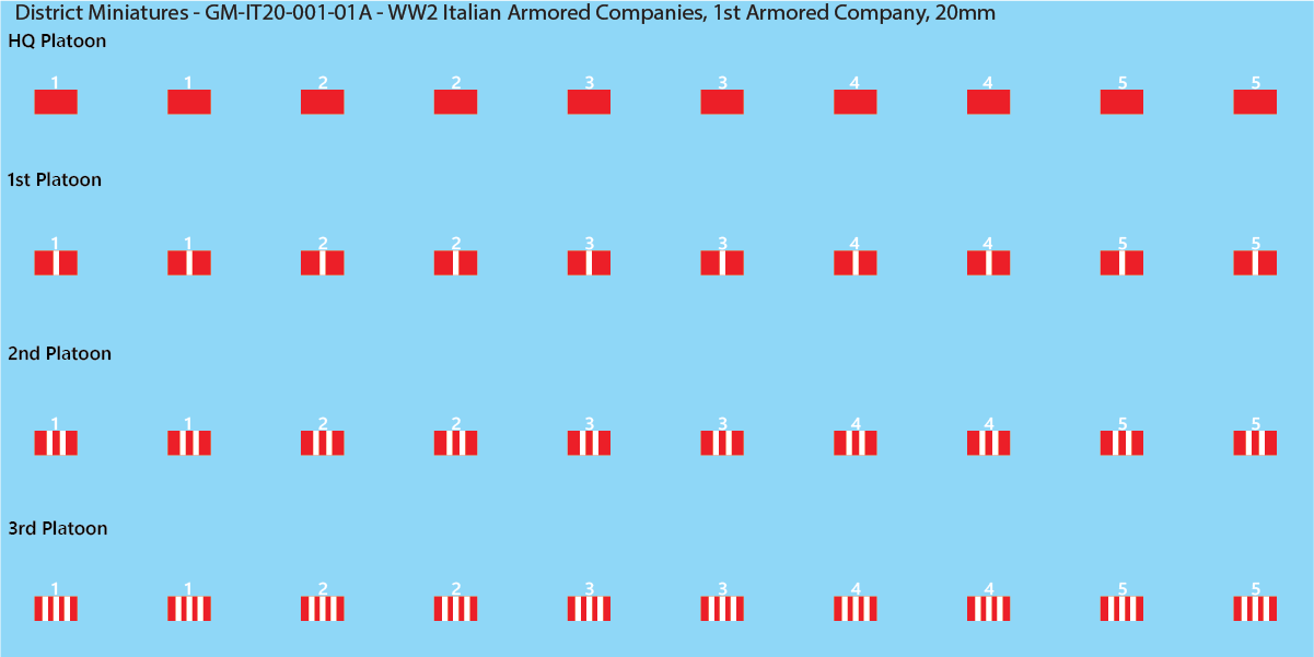 WW2 Italian Decals, Armored Companies (Multiple Options), 20mm Decals