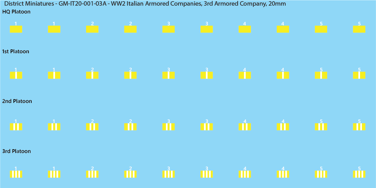WW2 Italian Decals, Armored Companies (Multiple Options), 20mm Decals