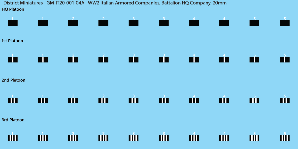WW2 Italian Decals, Armored Companies (Multiple Options), 20mm Decals