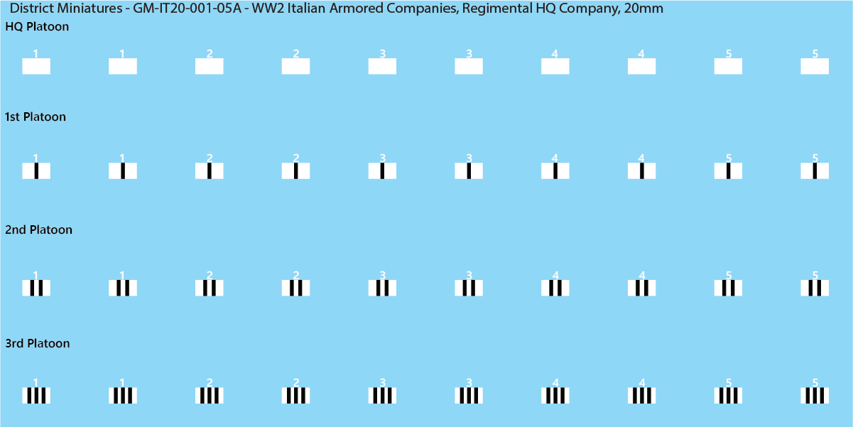 WW2 Italian Decals, Armored Companies (Multiple Options), 20mm Decals