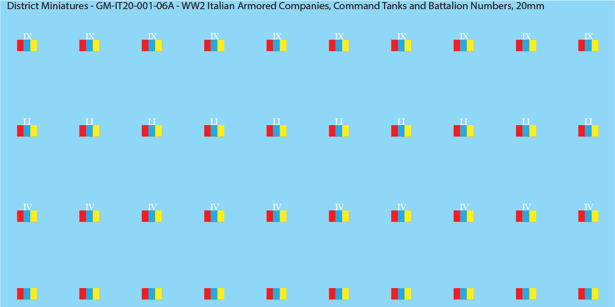 WW2 Italian Decals, Armored Companies (Multiple Options), 20mm Decals