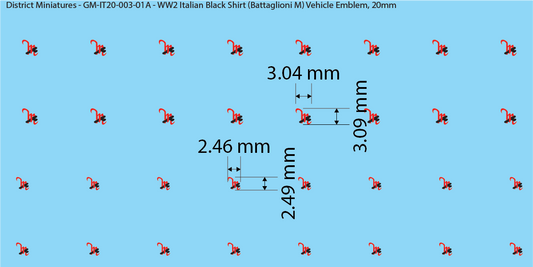 WW2 Italian Decals, Blackshirt (Battaglioni M) Vehicle Emblems, 20mm Decals
