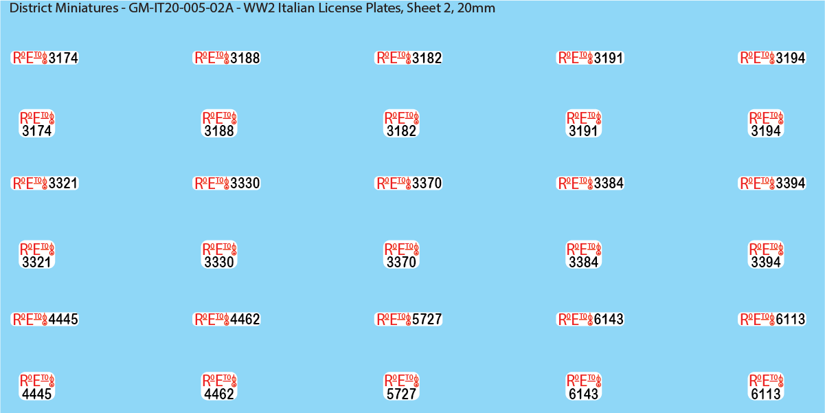 WW2 Italian Decals, Vehicle LIcense Plates (Multiple Options), 20mm Decals