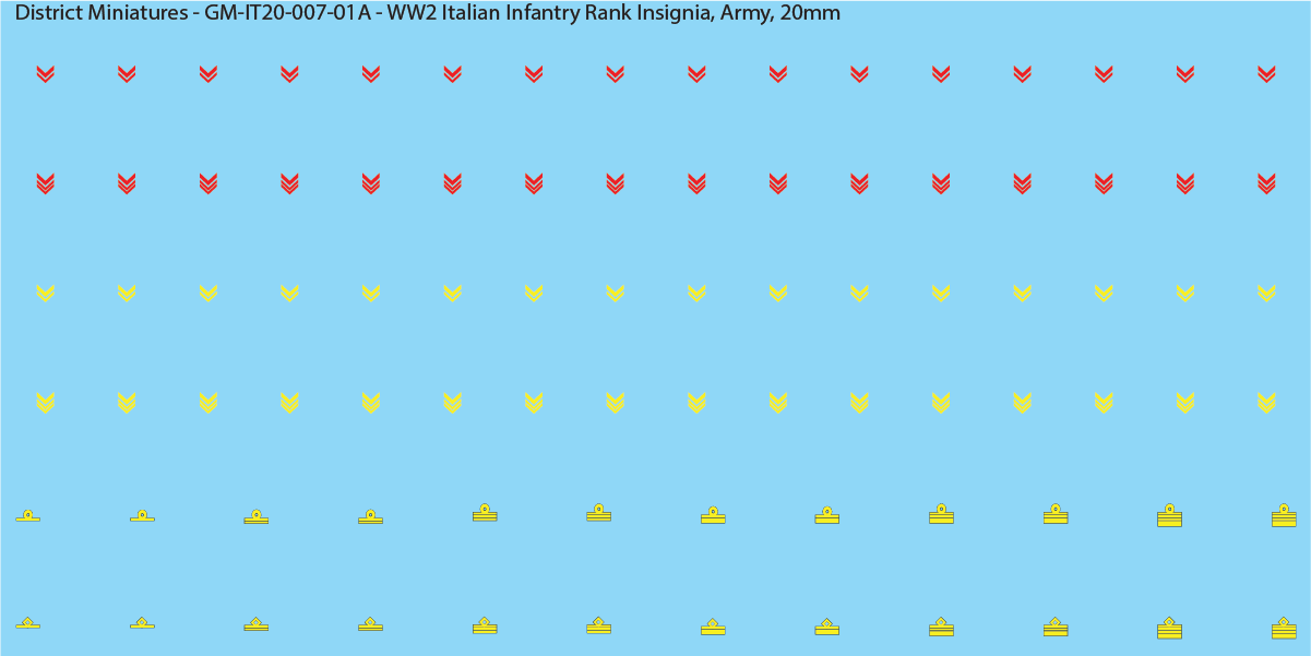 WW2 Italian Decals, Infantry Rank Insignia (Multiple Options), 20mm Decals