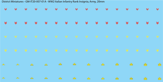 WW2 Italian Decals, Infantry Rank Insignia (Multiple Options), 20mm Decals