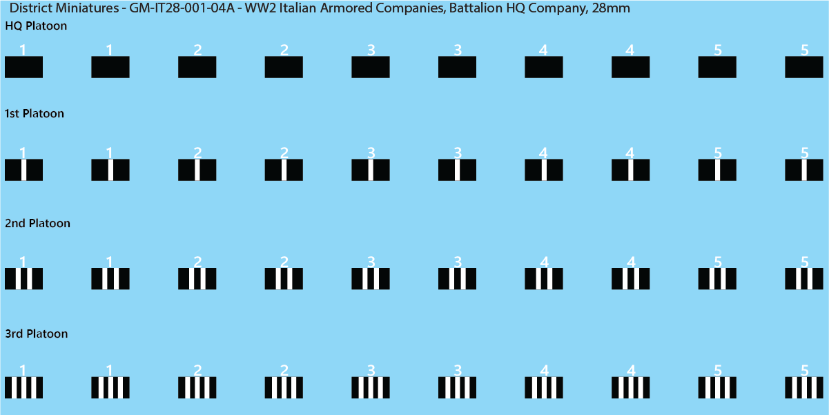 WW2 Italian Decals, Armored Companies (Multiple Options), 28mm Decals