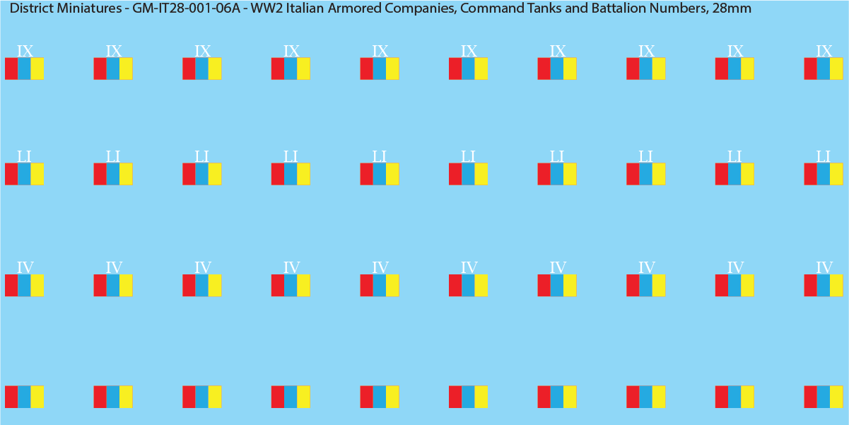 WW2 Italian Decals, Armored Companies (Multiple Options), 28mm Decals