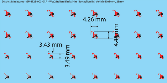 WW2 Italian Decals, Blackshirt (Battaglioni M) Vehicle Emblems, 28mm Decals