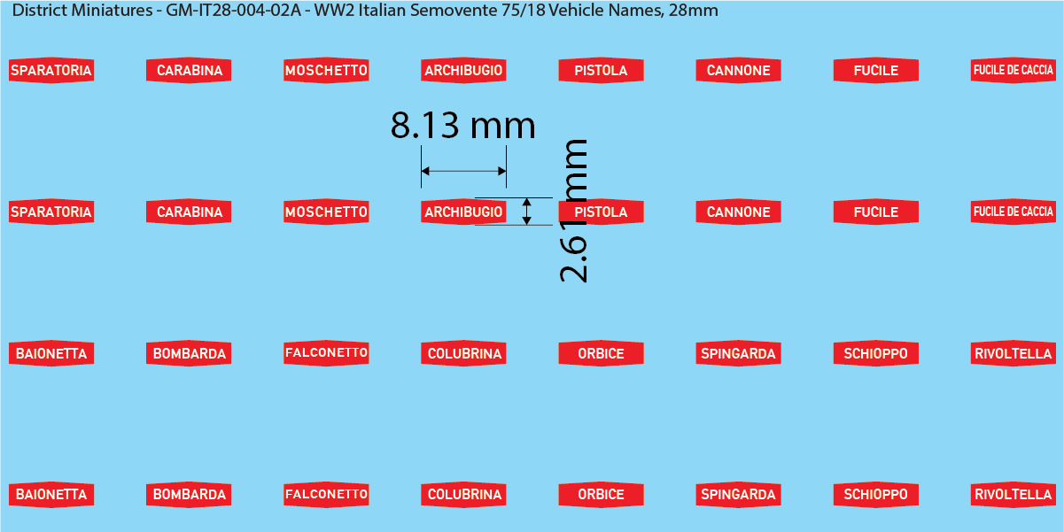 WW2 Italian Decals, Semovente 75/18 Group Markings and Tank Names (Multiple Options), 28mm Decals