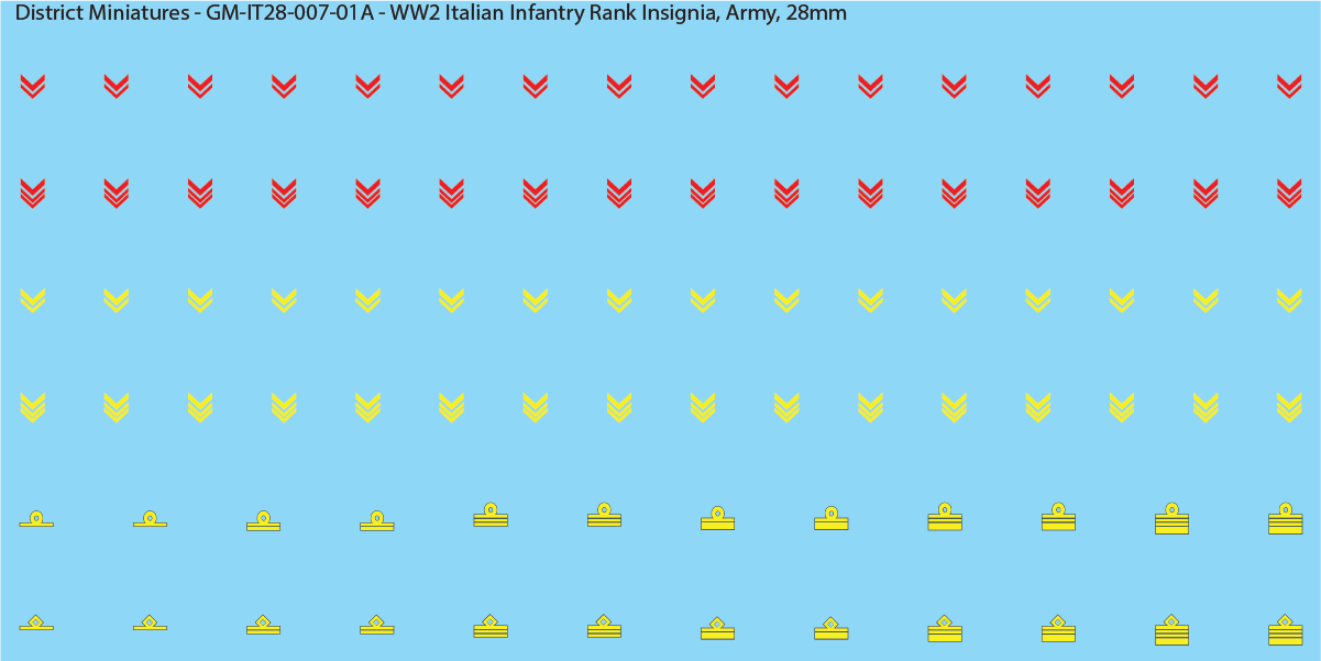 WW2 Italian Decals, Infantry Rank Insignia (Multiple Options), 28mm Decals