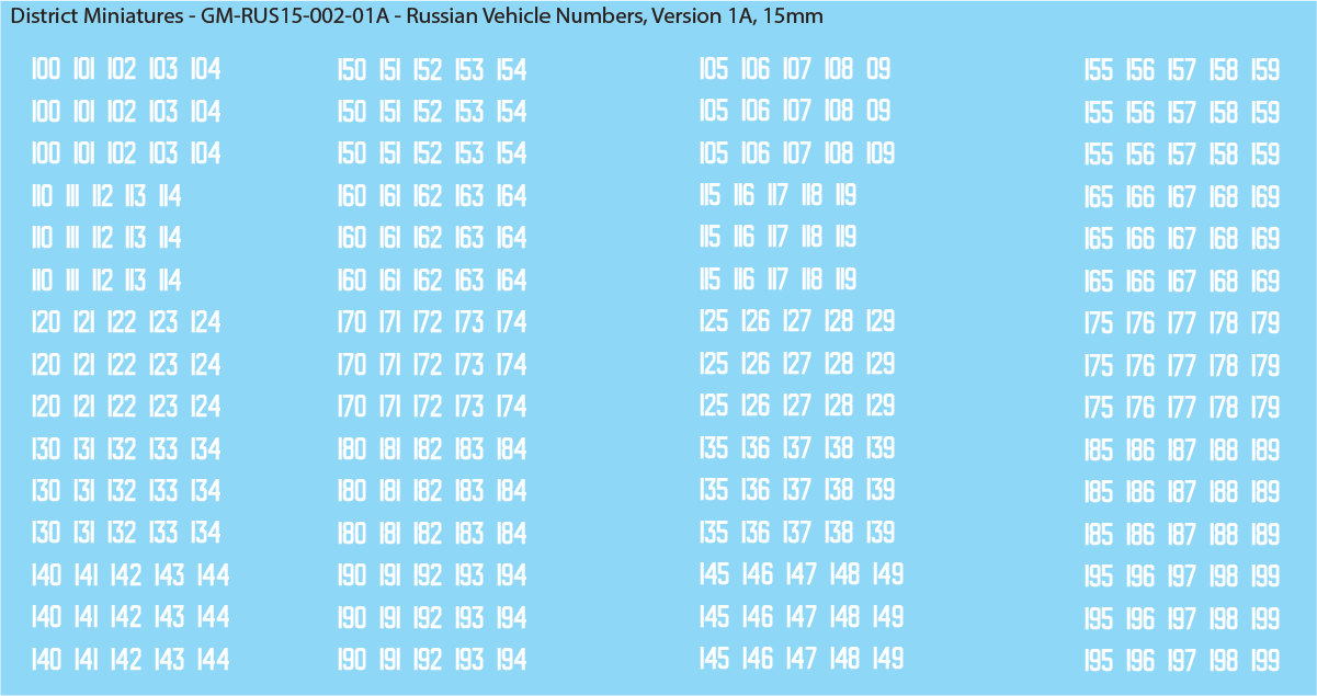 Russian Vehicle Numbers, 15mm