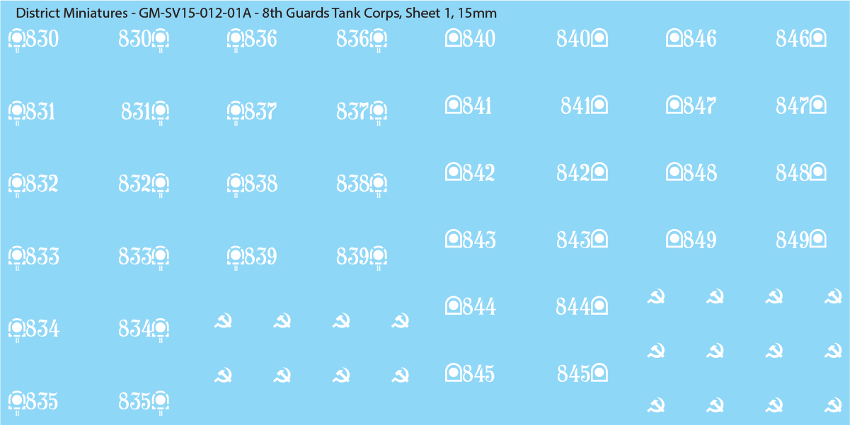 8th Guards Tank Corps (Multiple Options), 15mm Decals