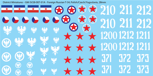 Soviet Foreign T-34, Polish, Czech, Yugoslavia, 28mm Decals