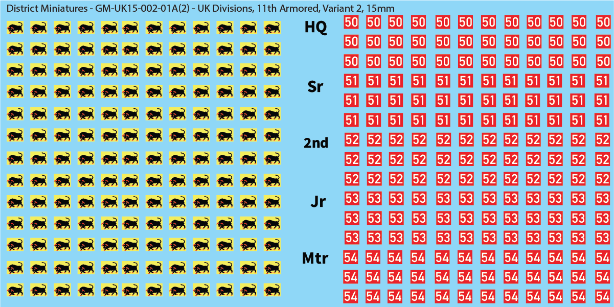 WW2 British - UK Infantry Divisions (Vehicles), 15mm Decals