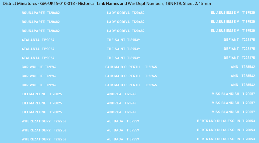 Tank Code Names Names WW2 British - UK Historical Tank Names and War Dept Numbers, 1Bn RTR ...
