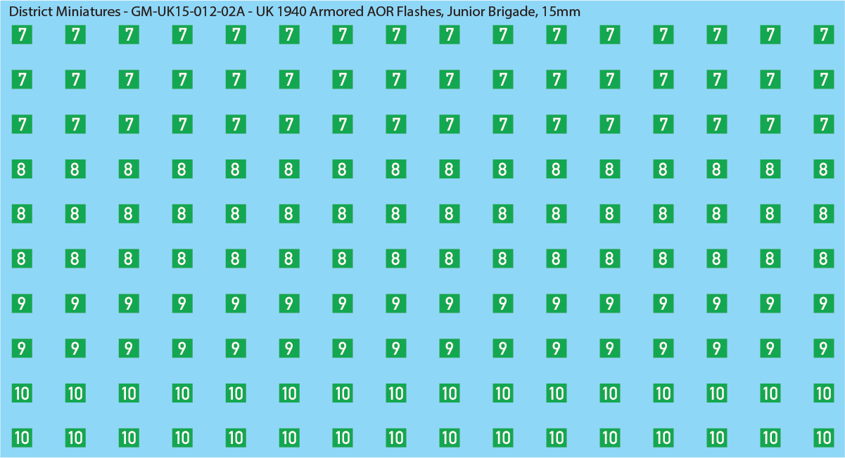 WW2 British - UK 1940 Armor AOR Flashes, 15mm Decals