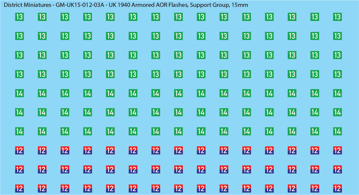 WW2 British - UK 1940 Armor AOR Flashes, 15mm Decals