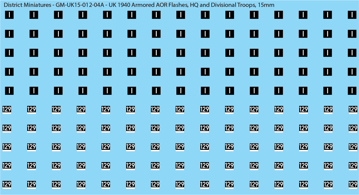 WW2 British - UK 1940 Armor AOR Flashes, 15mm Decals