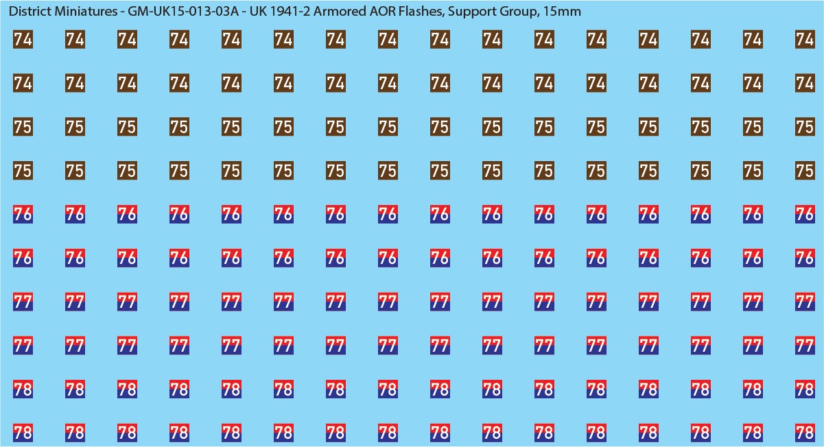 WW2 British - UK 1941-2 Armor AOR Flashes, 15mm Decals