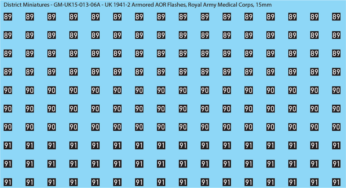 WW2 British - UK 1941-2 Armor AOR Flashes, 15mm Decals