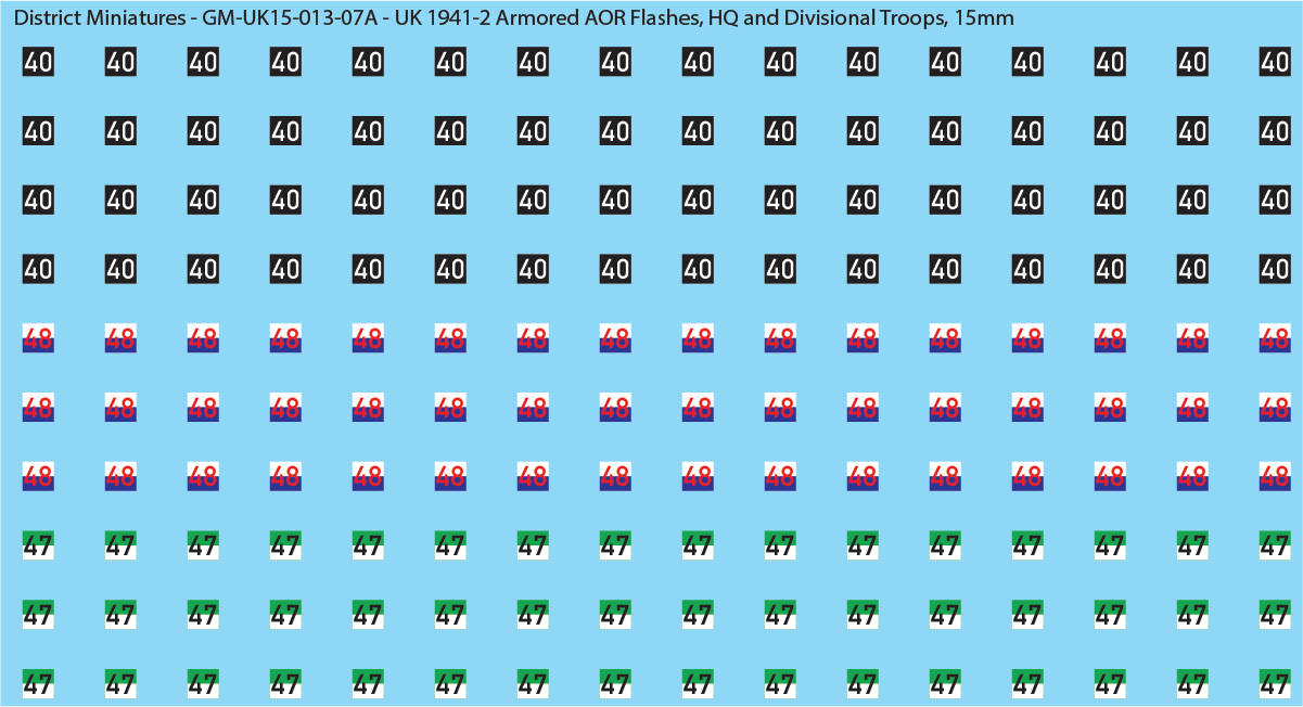 WW2 British - UK 1941-2 Armor AOR Flashes, 15mm Decals