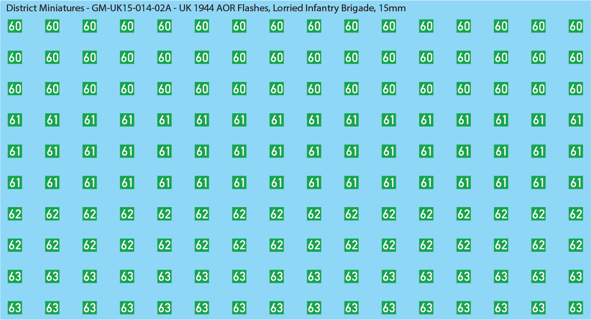 WW2 British - UK 1944 Armor AOR Flashes, 15mm Decals