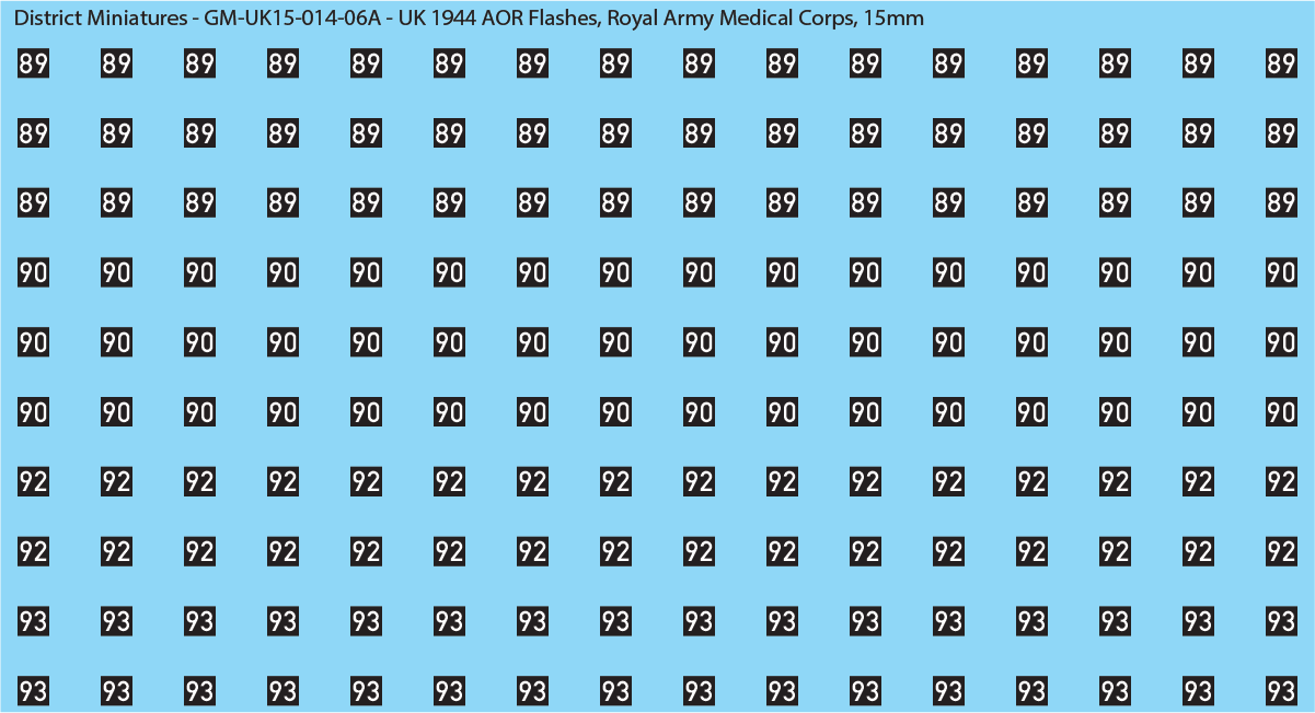 WW2 British - UK 1944 Armor AOR Flashes, 15mm Decals