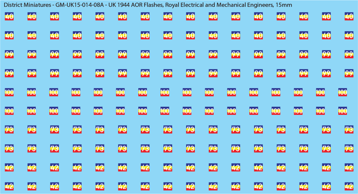 WW2 British - UK 1944 Armor AOR Flashes, 15mm Decals