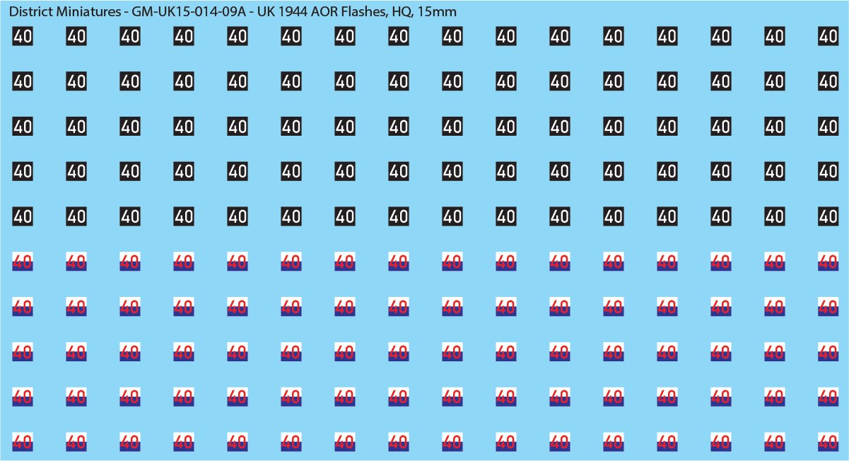 WW2 British - UK 1944 Armor AOR Flashes, 15mm Decals